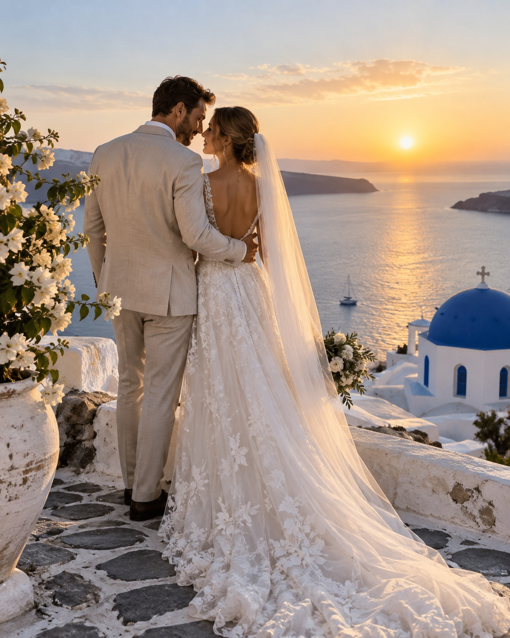 Bryllup i Hellas, brudepar ved havet