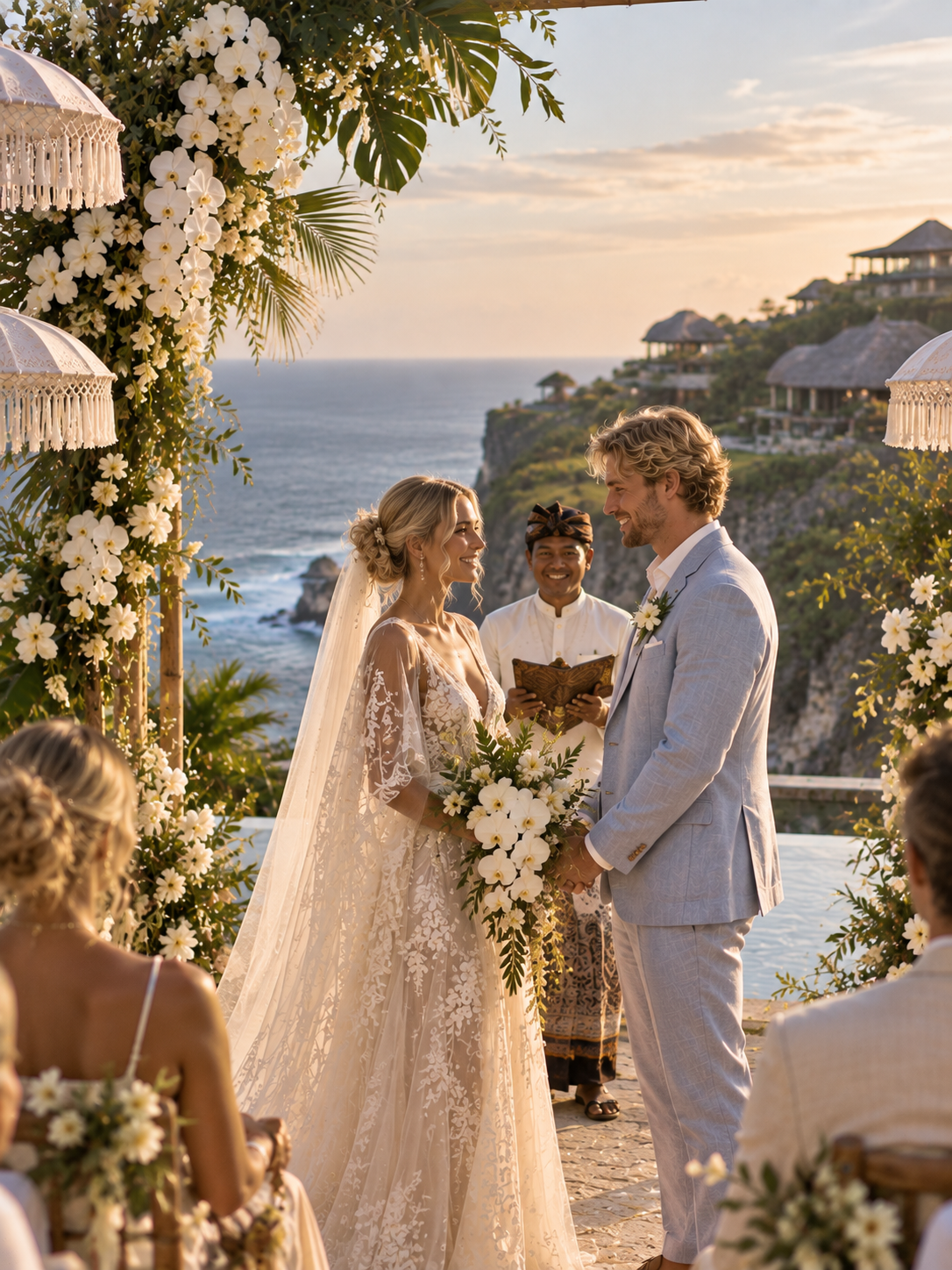Bryllup på klippekanten ved Six Senses Uluwatu på Bali, med utsikt over Det indiske hav