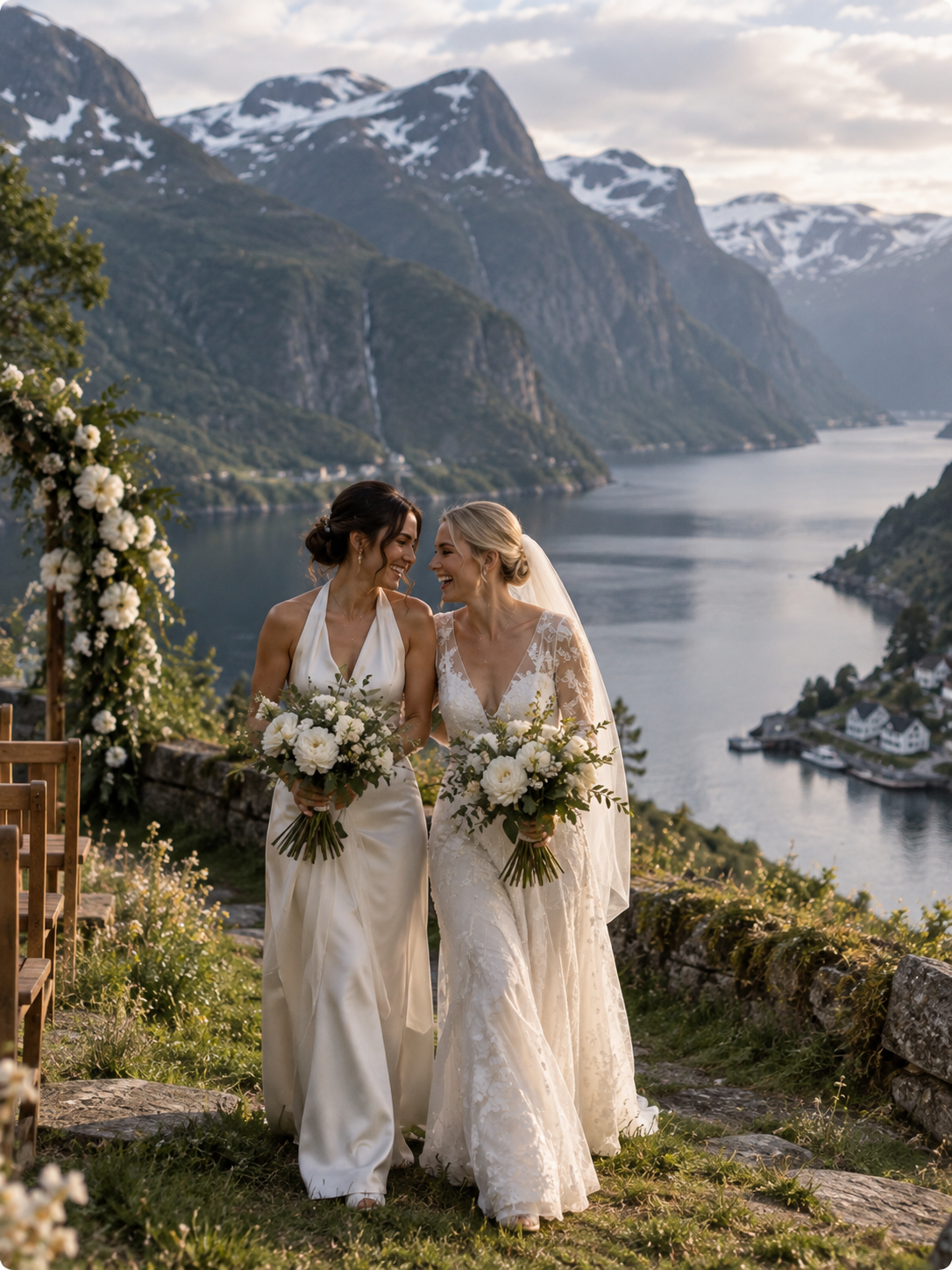 Bryllup ved fjorden på Vestlandet i Norge