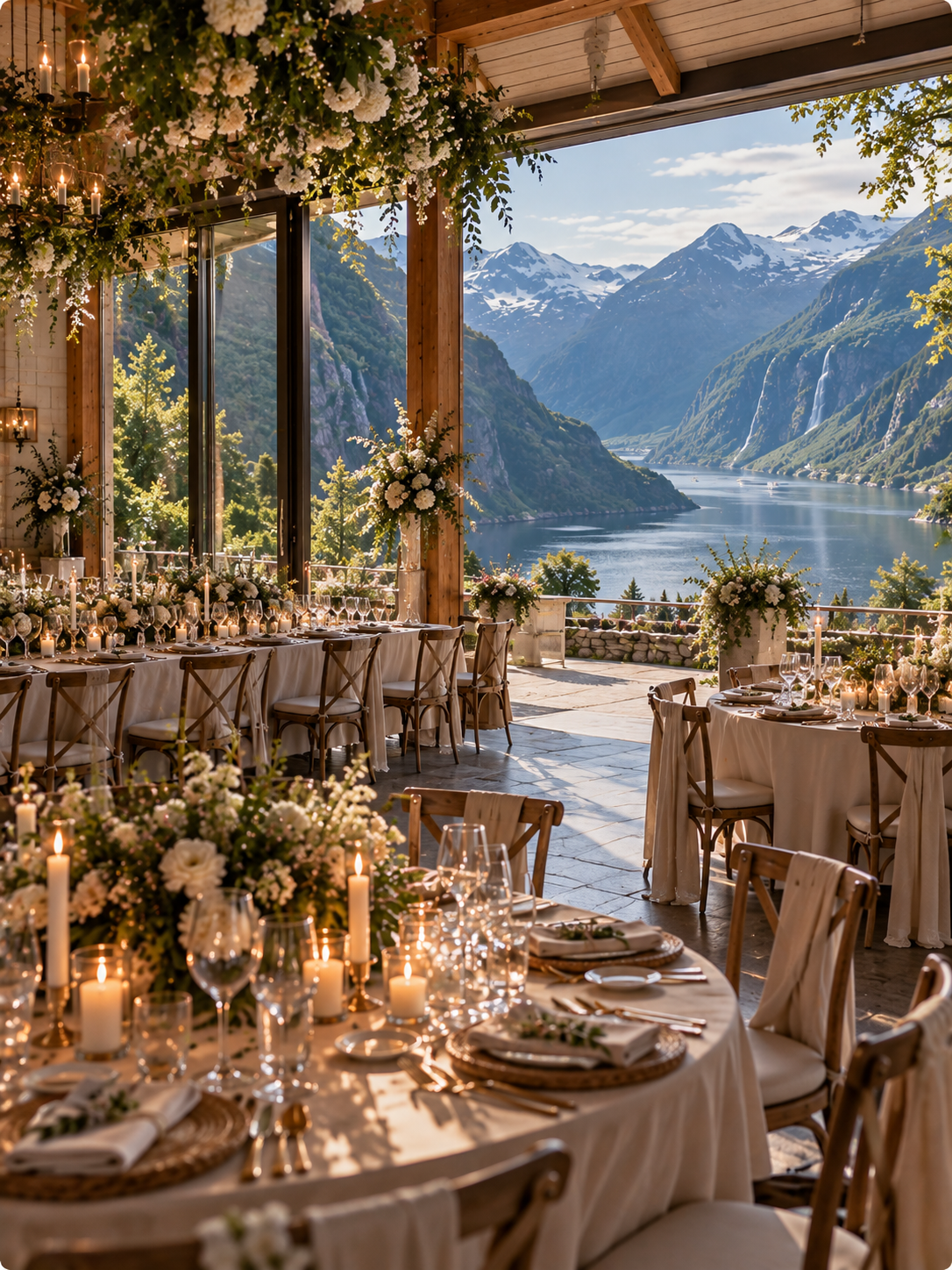 Bryllupslokale i Geiranger med utsikt over Geirangerfjorden