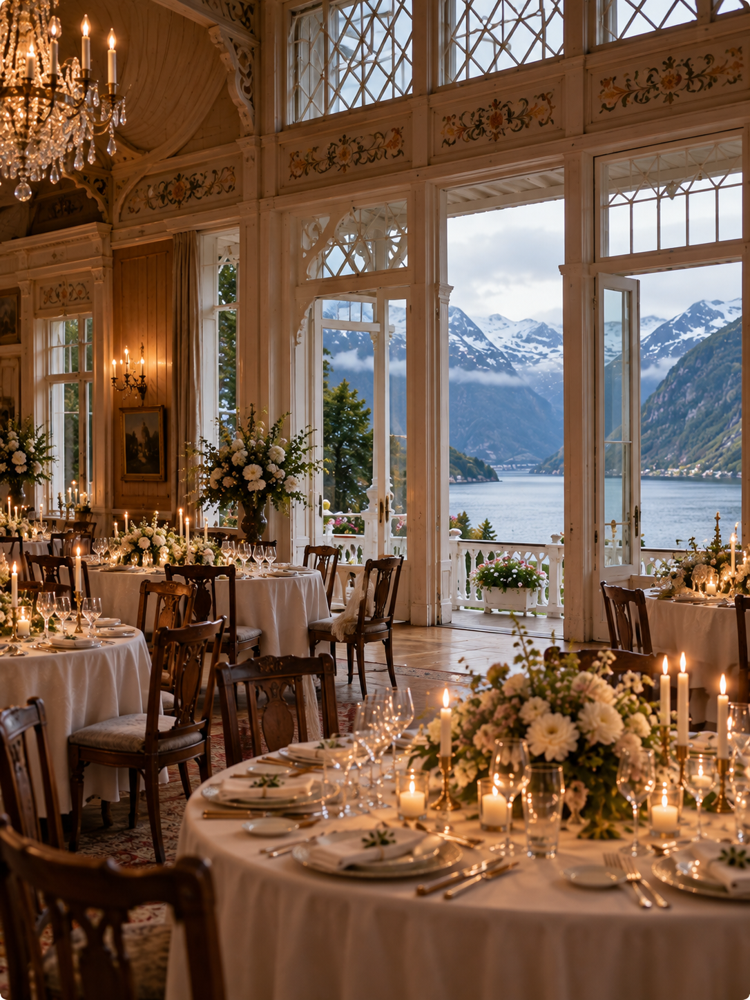 Bryllupslokale i et historisk trehotell i Balestrand ved Sognefjorden