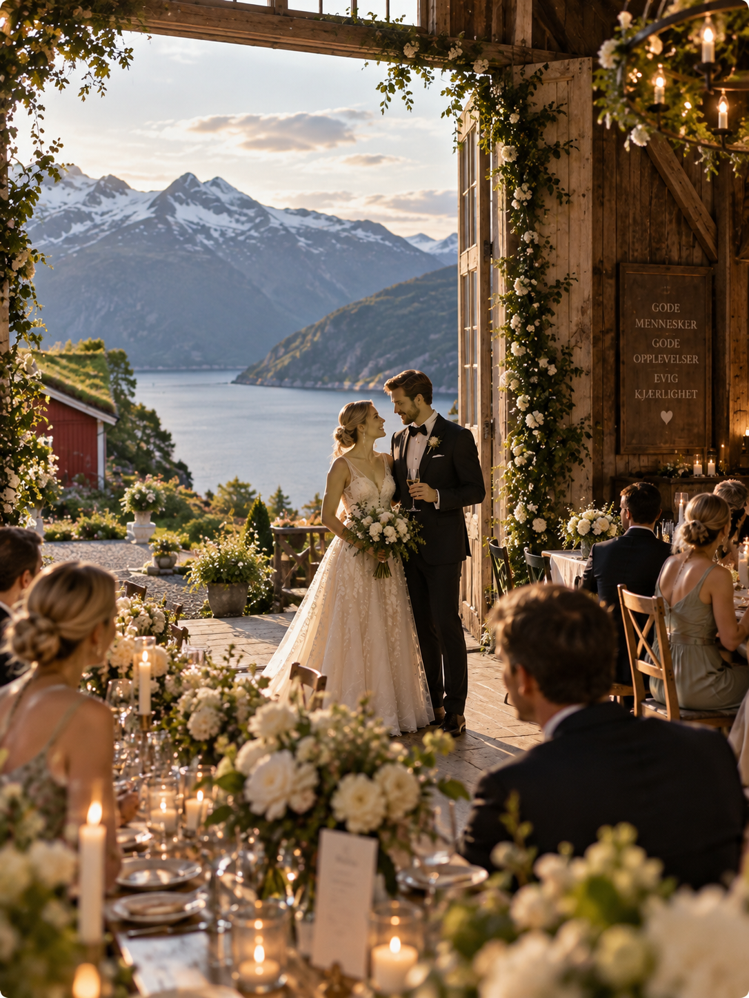 Bryllupslokale på en gård i Hardanger med utsikt over fjorden
