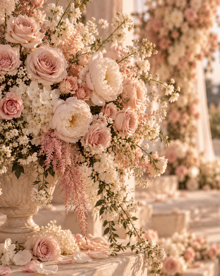 Blomster: duse pasteller i blush og hvitt