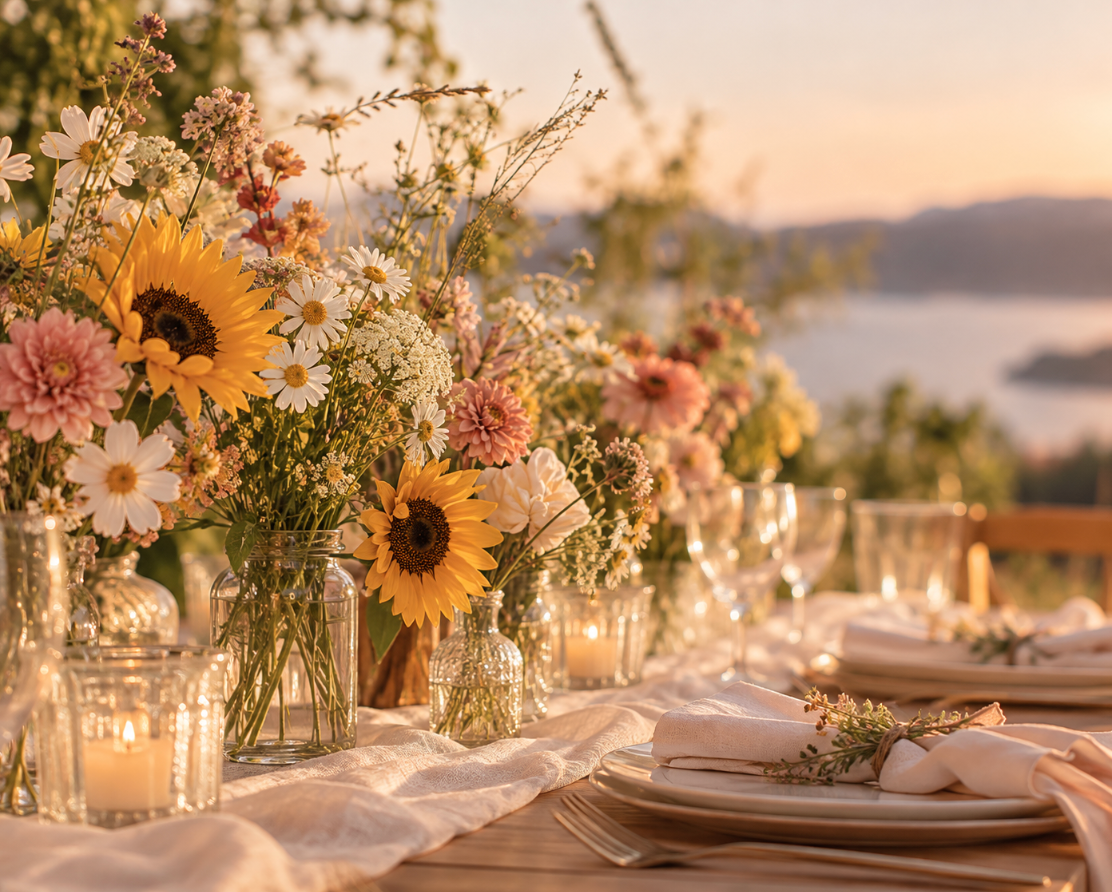 Bord: blomstereng i sommerlys